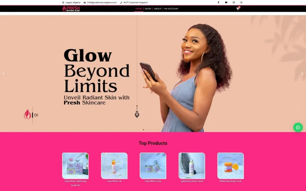 Presh Natural Glow website